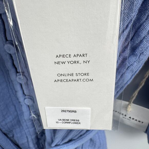 Apiece‎ Apart Bene Dress Blue Cotton Crepe Muslin Ruffle Balloon Sleeves Size 10 - Picture 8 of 9